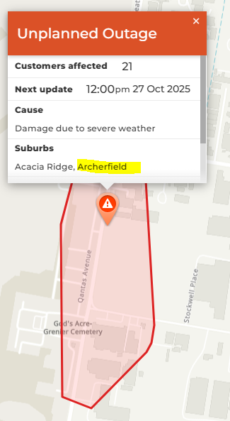 27 OCT 2025 NOTICE – SE QLD  POWER OUTAGES – DELAYS EXPECTED